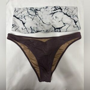 Purple Bikini Bottom and Marble Print bandeau top mix and match